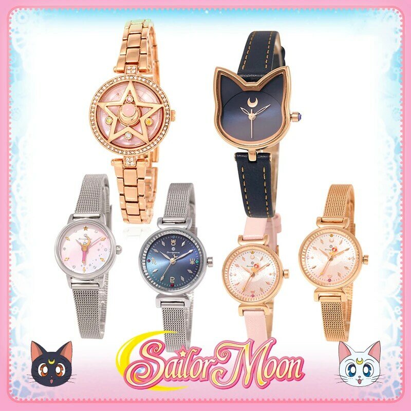 Женские кварцевые часы с кристаллами, аниме Сейлор Мун, лимитированная звезда, компактные наручные часы Luna, наручные часы, фанаты, реквизит для косплея, подарок