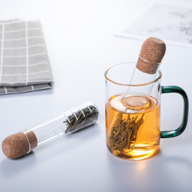 الإبداعية الزجاج الشاي إينفوسير الأنابيب ، الزجاج تصميم الشاي مصفاة ، مرشح يتوهم ل بوير الشاي عشب ، أدوات الشاي مع سدادة الفلين