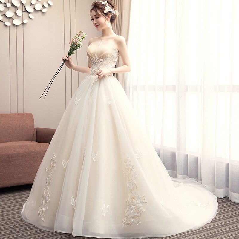 2024 Robe Mariage A Line Tank Wedding Dress Strapless Lace Floral Appliqued Bridal Dress Wedding Gown Vestidos de Noiva Elegant