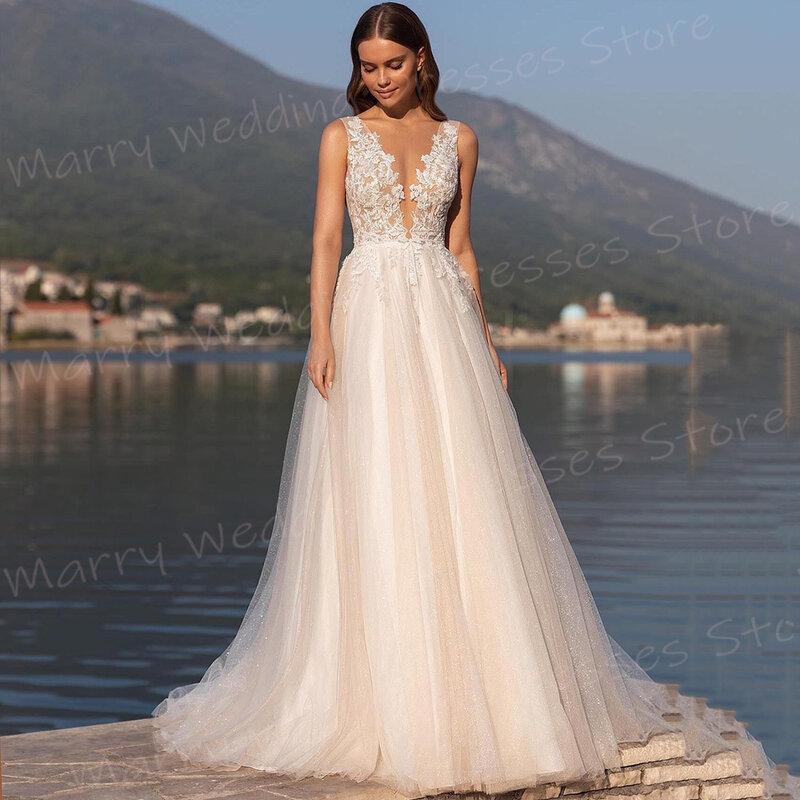 Женское свадебное платье It's yiiya, белое кружевное платье трапециевидной формы с V-образным вырезом и аппликацией на лето