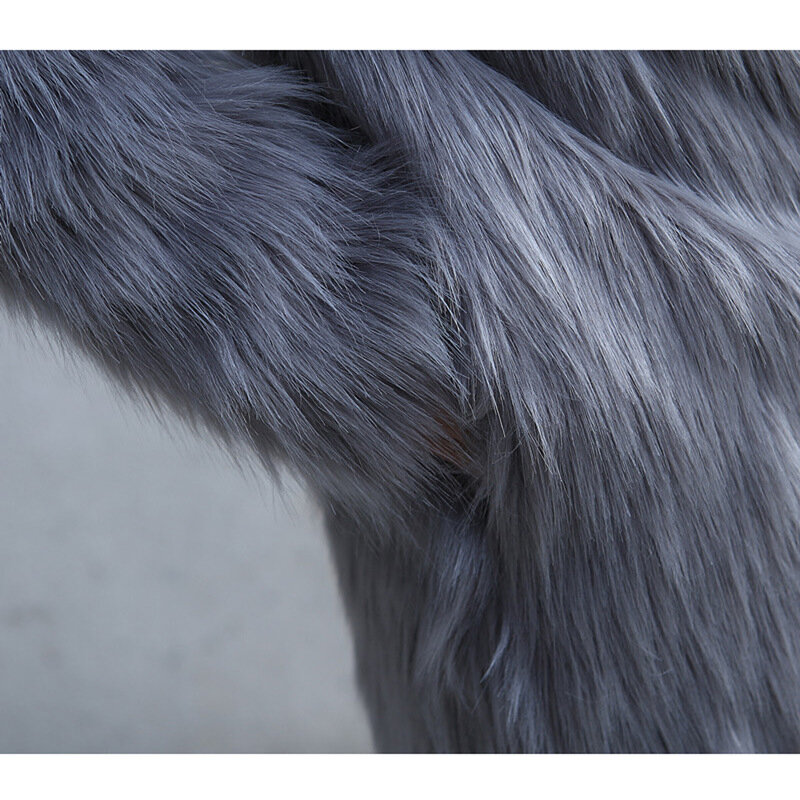 Осенне-зимнее Новое экологически чистое длинное пальто из искусственного меха лисы, утепленное меховое пальто