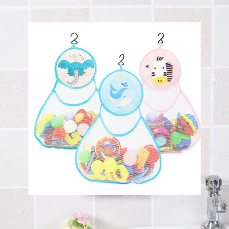 Cute Baby Bath Toys Mesh Bag Kids Bathroom Toy Storage Bag Duck Frog Suction Cups Net Bag Bath Game Bathtub Water Toys Organizer