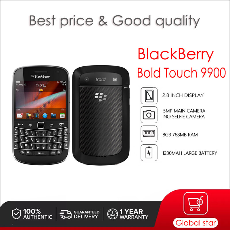 BlackBerry Bold Touch 9900 Ban Đầu Mở Khóa Điện Thoại 8GB RAM 768MB 5MP Camera Với Tiếng Anh Hay Tiếng Ả Rập Bàn Phím Giá Rẻ vận Chuyển