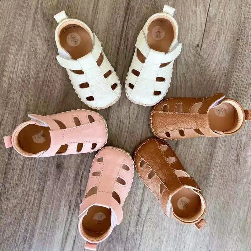 Summer cowhide soft-soled infant toddler shoes, casual, breathable, non-removable baby sandals