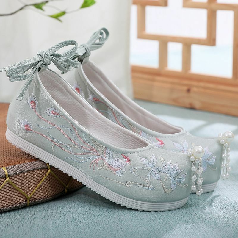 Sepatu Hanfu gaya Cina sepatu bordir gaya kuno tinggi bagian dalam bagian dalam sepatu elemen Hanfu dansa rakyat kuno