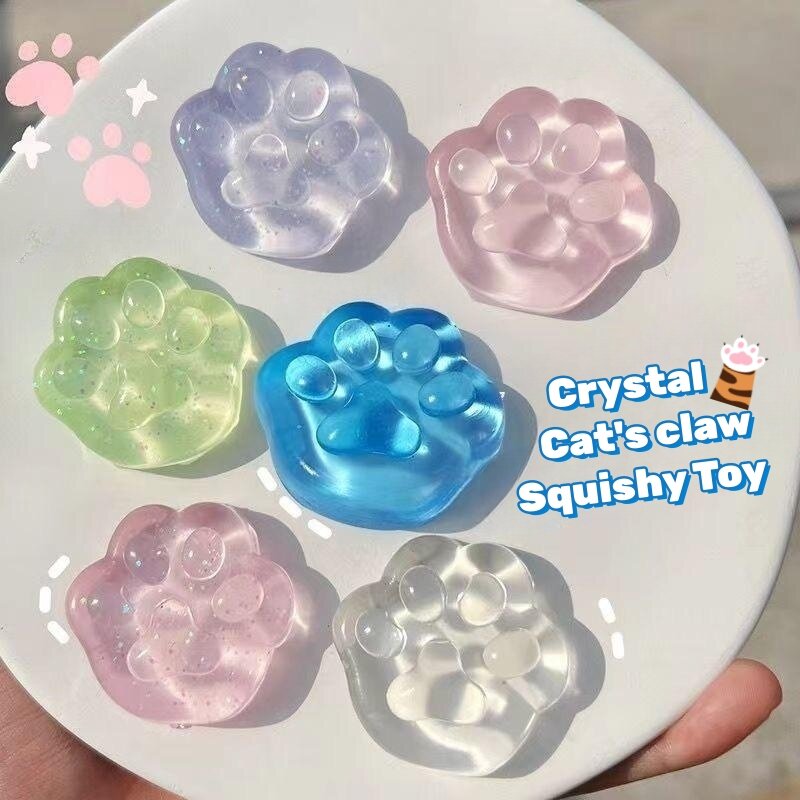 Kawaii Cat Paw Sticky Squeeze Toy Soft Realistic Jelly Glitter Cat's Claw Squishy Stress Relief Toys Kids Adults Unique Gifts