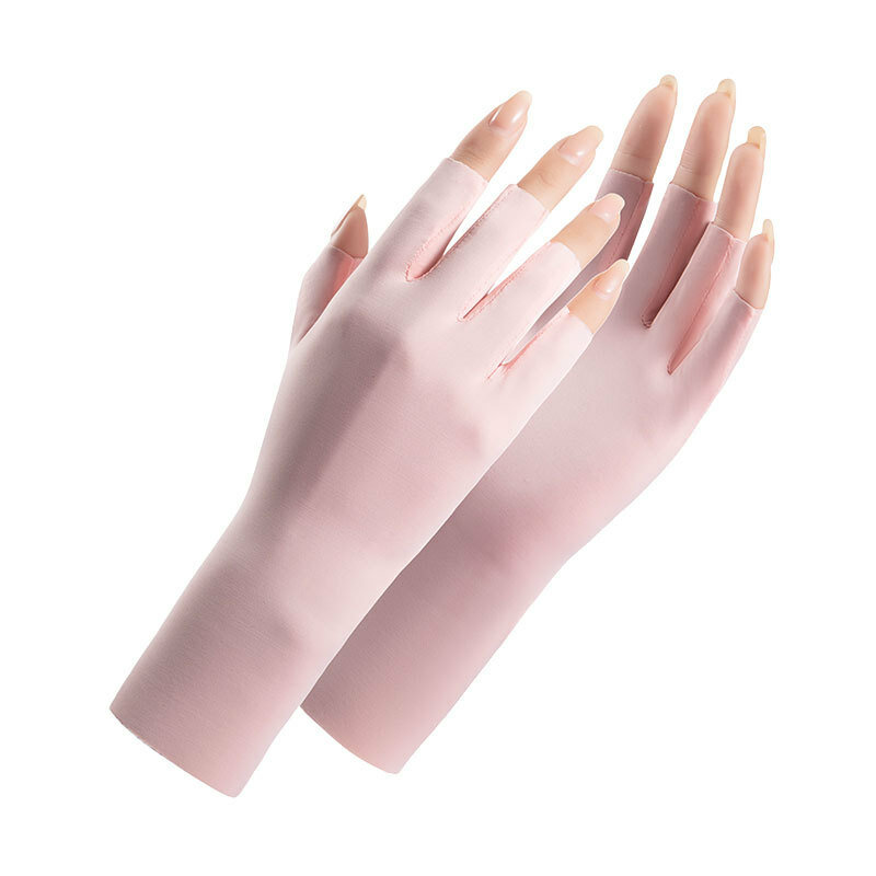 ฤดูร้อนน้ำแข็งผ้าไหมถุงมือครึ่งนิ้วมือผู้หญิงบาง Breathable ถุงมือครึ่งนิ้วขี่กลางแจ้งถุงมือขับรถครีมกันแดด Mittens