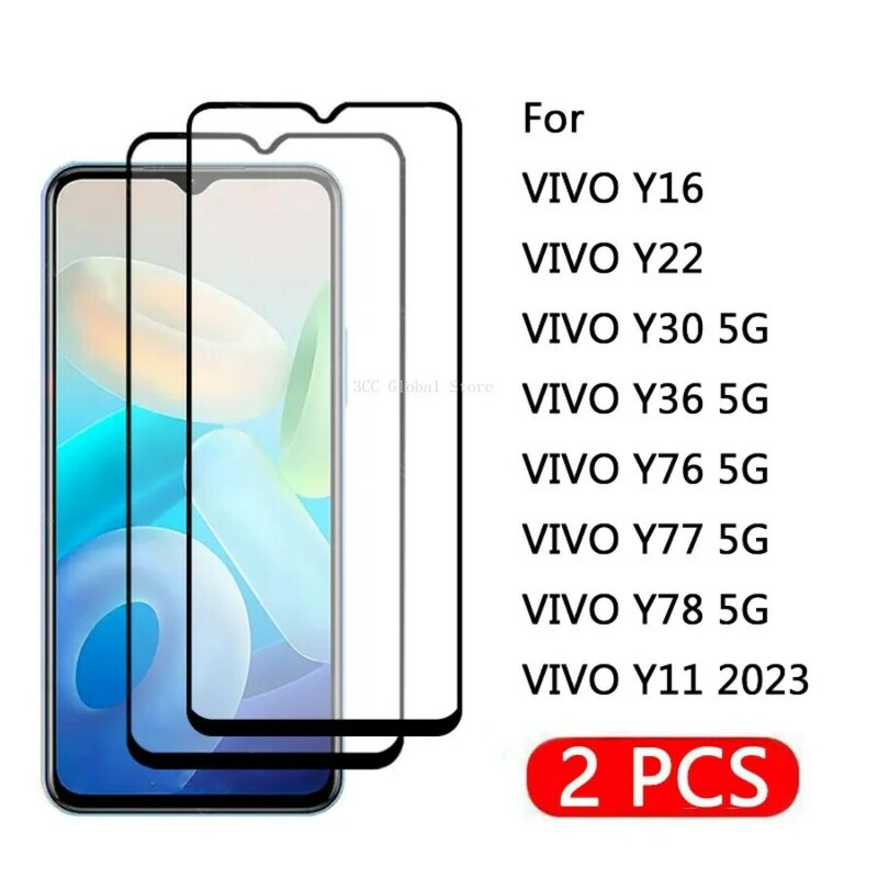 Protector de pantalla de vidrio templado para VIVO, película protectora de pantalla para Y78, Y75, Y76, Y11, Y16, Y22, Y30, Y35, Y55, Y56, 4G, 5G, 2023, 2 piezas
