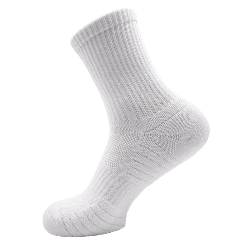 1 Pairs New Men Long Sport Socks Compression Socks Breathable Basketball Socks Cushion Running Socks White/Black Plus Size 39-44