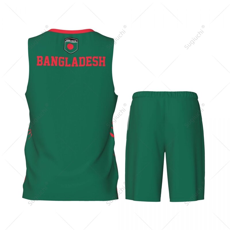 Basquete Jersey Set para homens, Team-up, bandeira de Bangladesh grãos, camisa e calças, sem mangas, nome personalizado, nunber exclusivo