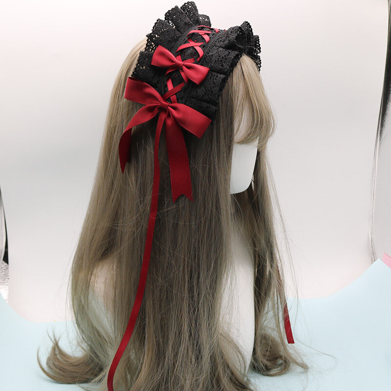 Diadema gótica con lazo para el pelo, accesorio de Cosplay de sirvienta de Anime, Lolita, encaje de flores, 2022