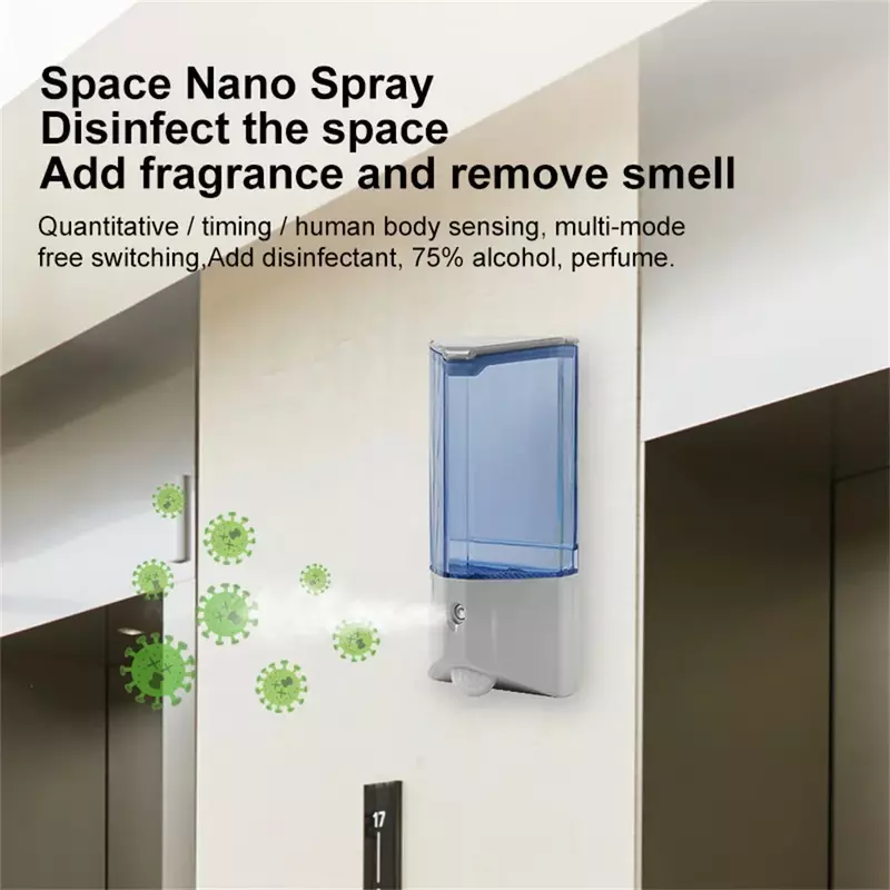 Automatic Disinfection Spray 250ml Wall Mounted Remote Control Timing Human Body Induction Nano Sterilizer for Office Bedroom