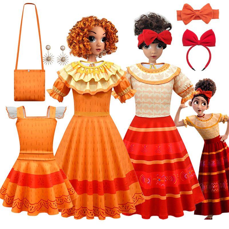Disney Encanto Madrigal Dolores Pepa Girls Dress Cosplay Fancy Carnival Halloween Mirabel Dress Costume
