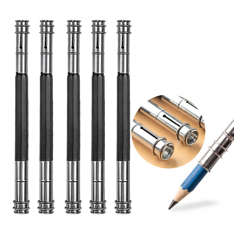 Metal Pencil Extender Stainless Steel Receiver Clip Adjustable Dual Head Pencil Extender Pencil Holder