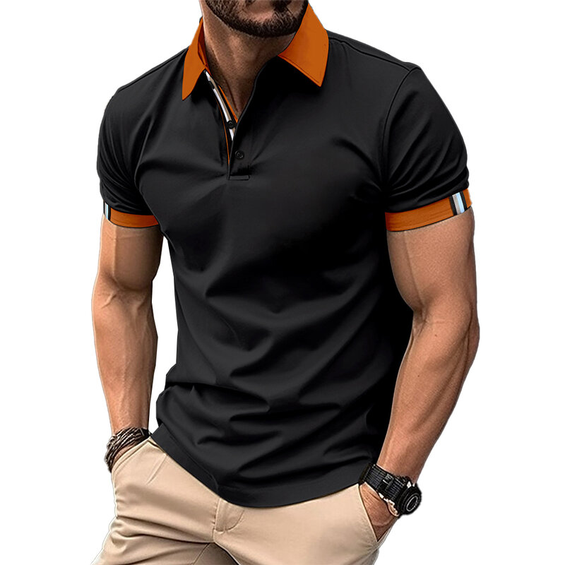 남성용 슬림핏 블랙 티셔츠, 블라우스 티 버튼 상의, 캐주얼 화이트 칼라, 그레이 M-2XL, 근육, 신상