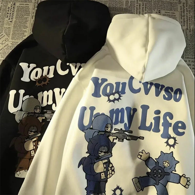 Women's Street Trend Cashmere Sweatshirt Couple Loose American Retro Gothic Print Pullover Hoodie Hip-Hop Hoodie Unisex Coat