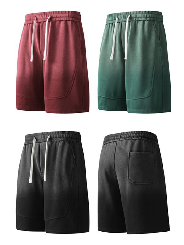 2024 nowe gruba bawełna letnie męskie spodenki Gradient odzież sportowa męskie ze sznurkiem krótkie spodnie dresowe luźne proste wygodne szorty