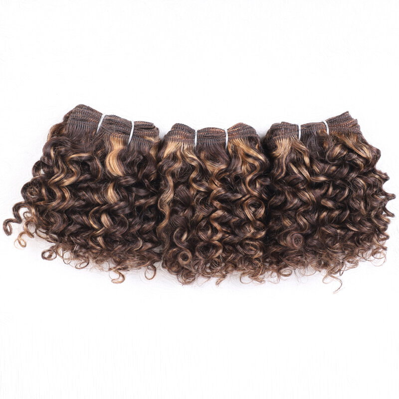 Mechones de cabello humano rizado Jerry brasileño, extensiones de cabello Remy, 3 piezas, P4/27