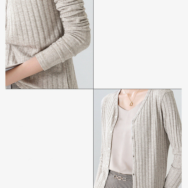우아한 v-넥 슬림 리브 니트 가디건 여성용, 단색 긴 소매 카디건 상의 2022 가을 겨울 상품