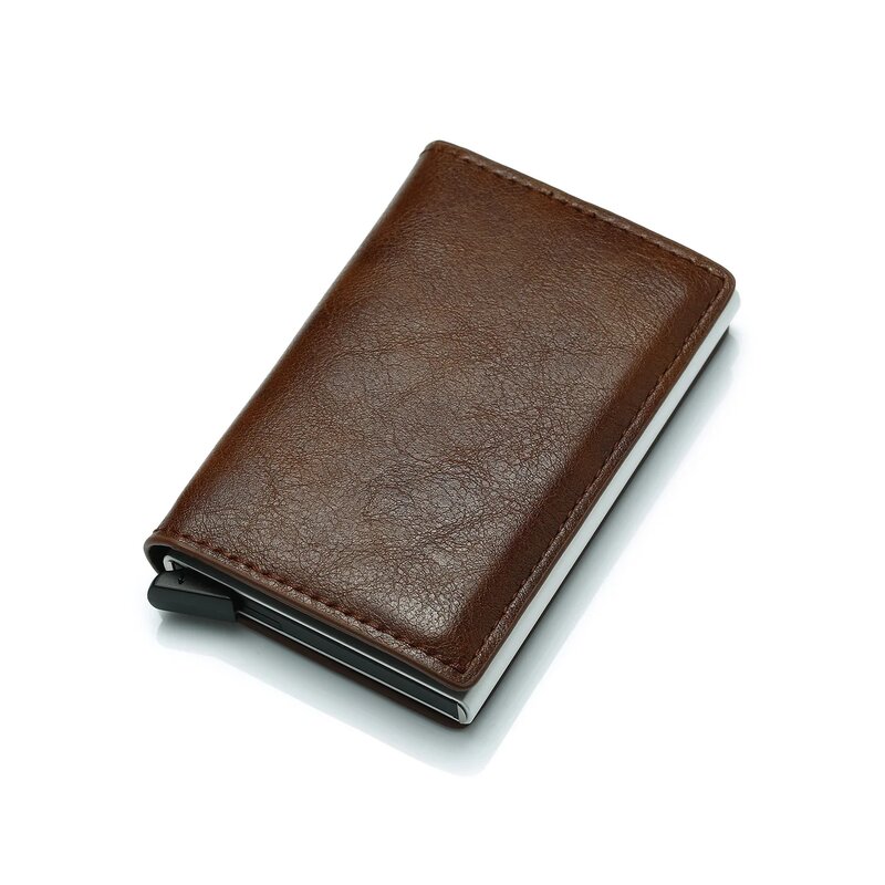 Dompet pria kulit serat karbon hitam Rfid, dompet minimalis tempat kartu kustom untuk pria