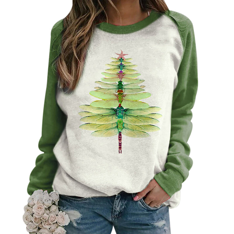 Mulheres e meninas Dragonfly shirt, Christmas Tree Print
