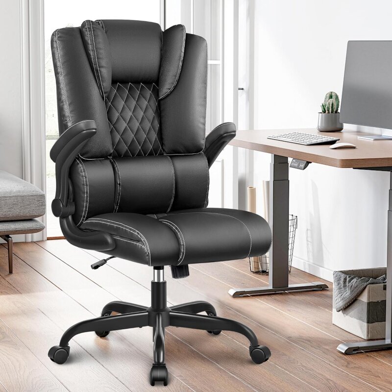 사무실 의자, 이그제큐티브 가죽 의자, 가정 사무실 책상 의자, 인체공학적 높은 등받이, 요추 지지대, 컴퓨터 의자, 조절 가능 FL