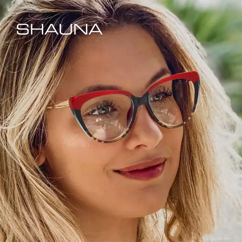 SHAUNA Anti-Blue Light TR90สบาย Cat Eye กรอบแว่นตาผู้หญิง Vintage ฤดูใบไม้ผลิบานพับกรอบ