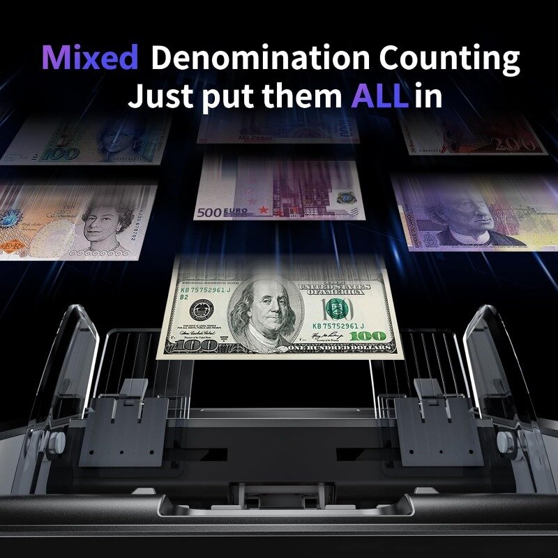 ANEKEN Mixed Denomination Money Counter Machine, Value Counting, Mixed Counting with 2 CIS/UV/MG/IR/DD/DBL/HLF/CHN