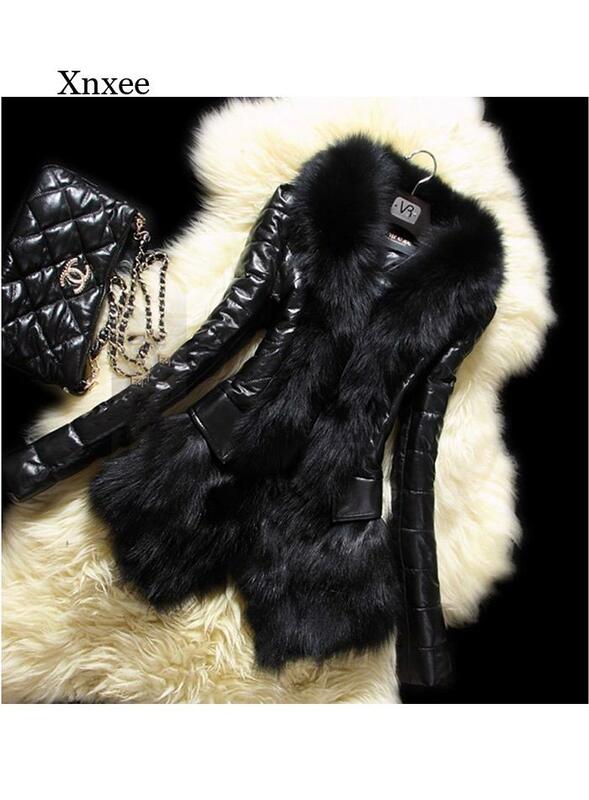 Женское пальто из искусственной кожи Pu, повседневное пушистое пальто, черная куртка с воротником из искусственного меха, пальто
