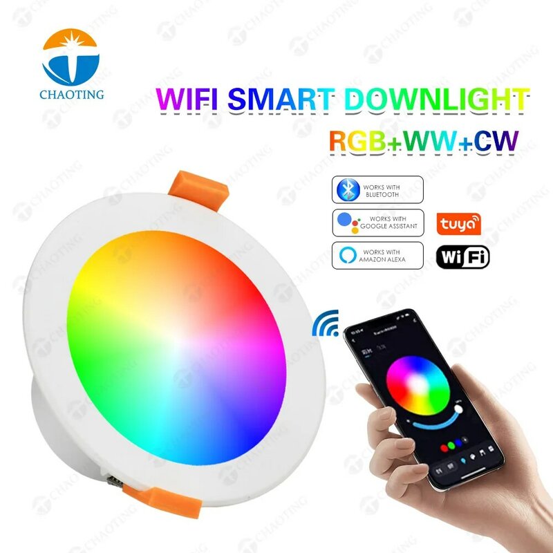 Wi-Fi приложение с регулируемой яркостью, RGB, встраиваемый потолочный светильник, 5 Вт, 9 Вт, 12 Вт, точечный светильник RGB + CCT, 2700K-6000K, умный светодиодный светильник, точечный светильник