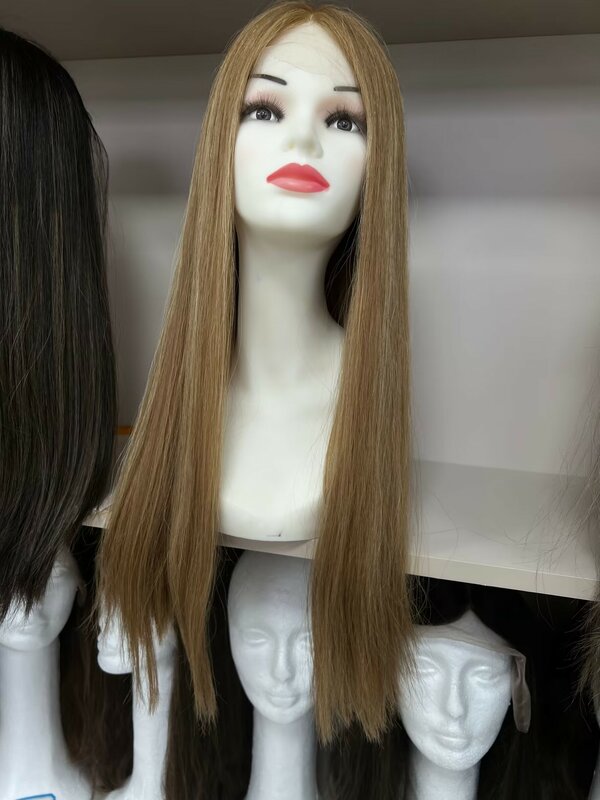 TsingTaowigs-Peluca de cabello humano liso de 22 pulgadas, pelo europeo de Color rubio, Top de encaje, envío gratis