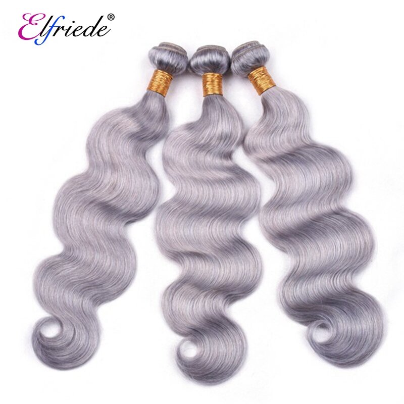 Elfriede Pure Grey Body Wave Colored Human Hair Bundles 100% Human Hair Extensions Brazilian 3/4 Bundles Deals Human Hair Weaves