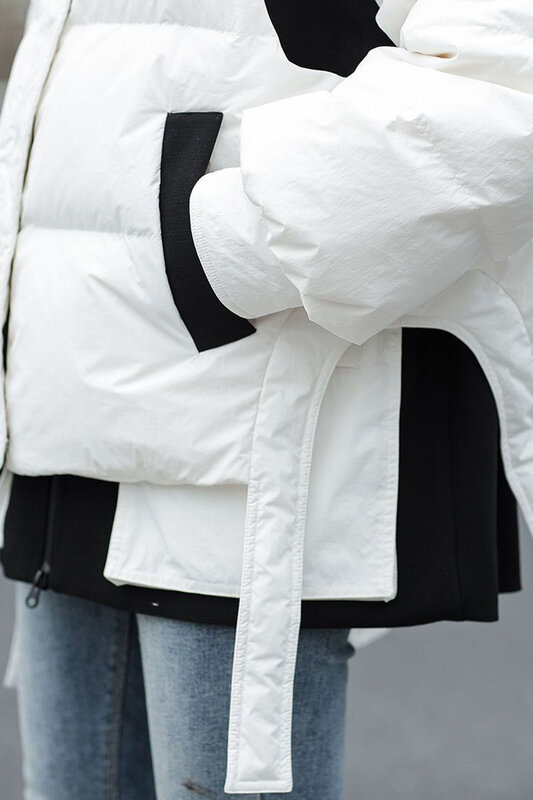 Chaquetas cálidas gruesas coreanas para mujer, abrigos de retales de manga larga, ropa de abrigo informal de plumón de pato blanco, invierno, 2023