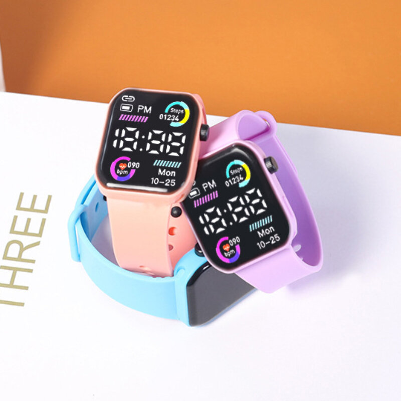 Jam tangan elektronik anak pintar simulasi jam tangan olahraga persegi Digital layar besar LED jam tangan anak untuk hadiah anak laki-laki perempuan