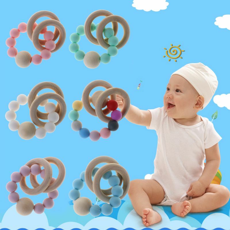 แหวนไม้ลูกปัด Baby Teether Montessori DIY สร้อยข้อมือเครื่องประดับของขวัญทารกซิลิโคนฟัน Care ผลิตภัณฑ์