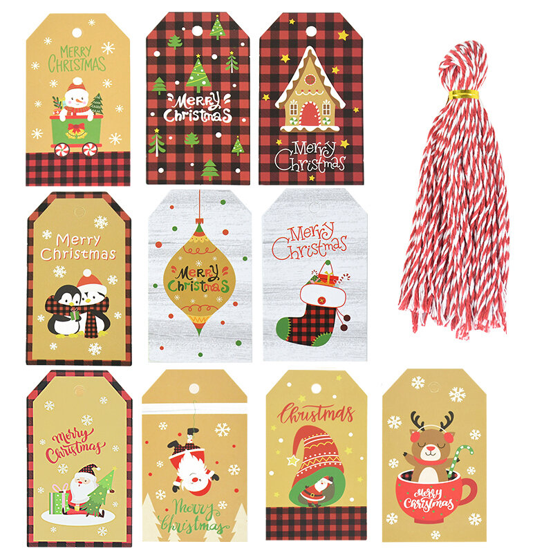 Etiquetas de papel Kraft de Feliz Navidad, 50 piezas, tarjeta de Navidad DIY, etiquetas colgantes para envolver regalos, decoración de fiesta de Navidad, Año Nuevo