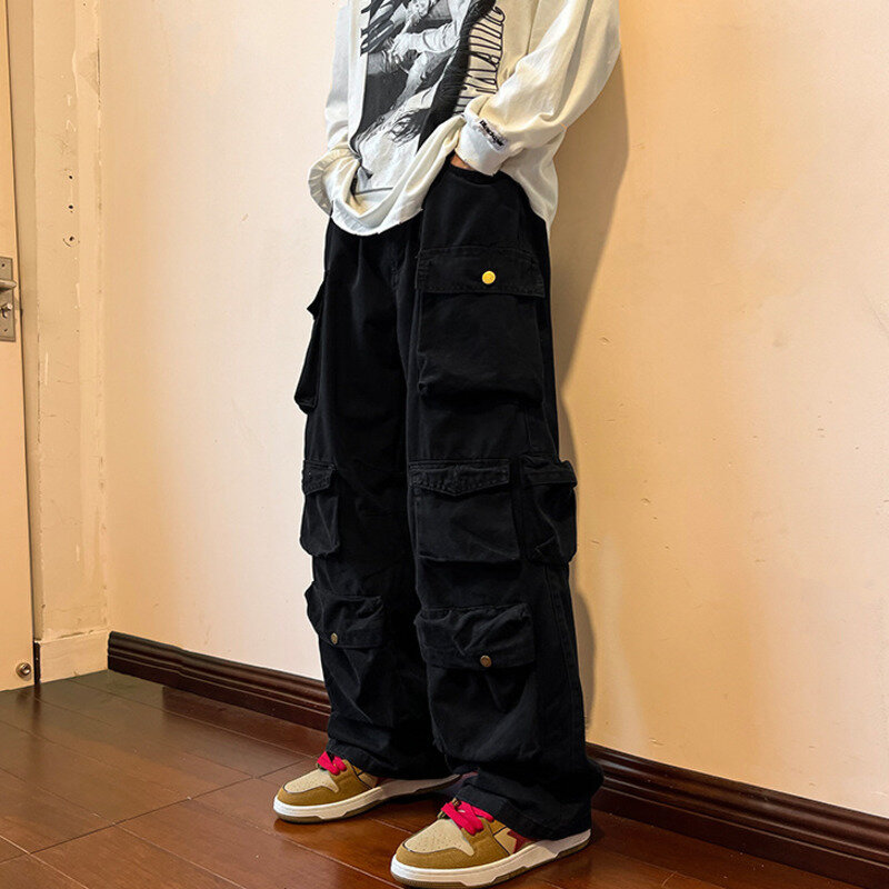 FEWQ-pantalones Cargo Y2k para hombre, Peto con múltiples bolsillos, estilo Safari de calle alta, ropa de calle, novedad de verano, 24A562, 2023