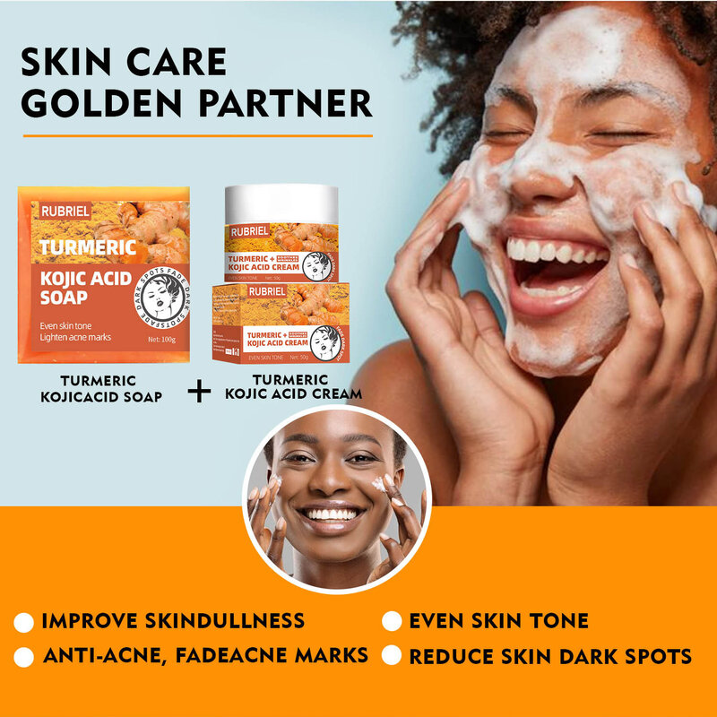 100g Turmeric Kojic Acid Whitening Soap Kit Dark Spot Acne Removal Anit Aging Mositen Smooth Skin Deep Cleansing Handmade Soap