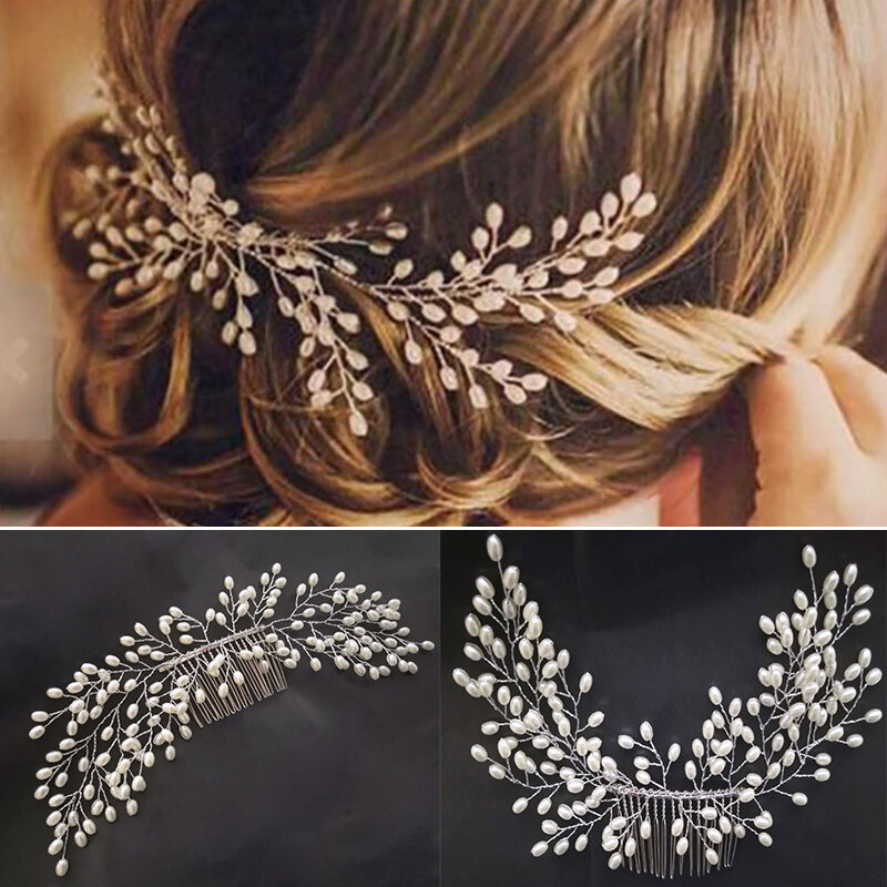 Hiasan rambut sisir pengantin kristal elegan pernikahan bando modis pengantin mutiara Aksesori perhiasan rambut jepit rambut wanita