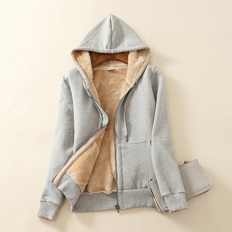 Women's Winter Hoodies Fleecing Cardigan Baggy Loose Basic Style Fashion Top Suitable for Friends Gathering Wear