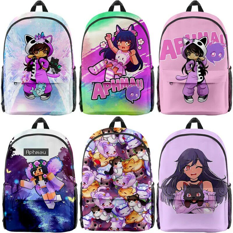 Meninas aphmau impressão 3d mochilas estudantes dos desenhos animados sacos de escola crianças bonito bookbag moda feminina viagem bagpack crianças mochila