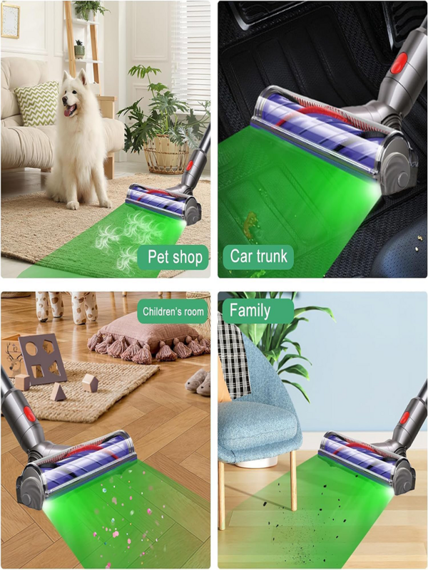 Rechargeable Vacuum Cleaner Dust Display Light, Green Light Attachment Suitable for Dyson Shark Bissell, Reveal Pet Fur pet Hair
