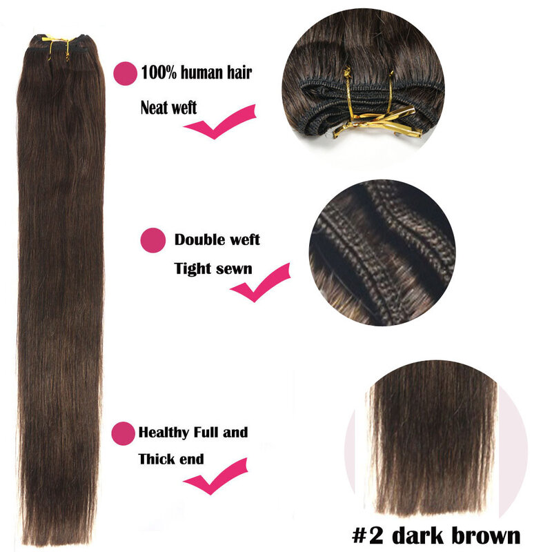 Cokelat lurus 100% rambut manusia asli bundel ekstensi 100g/buah 16 "-26" rambut alami Remy dijahit dalam tenun # 1b hitam alami