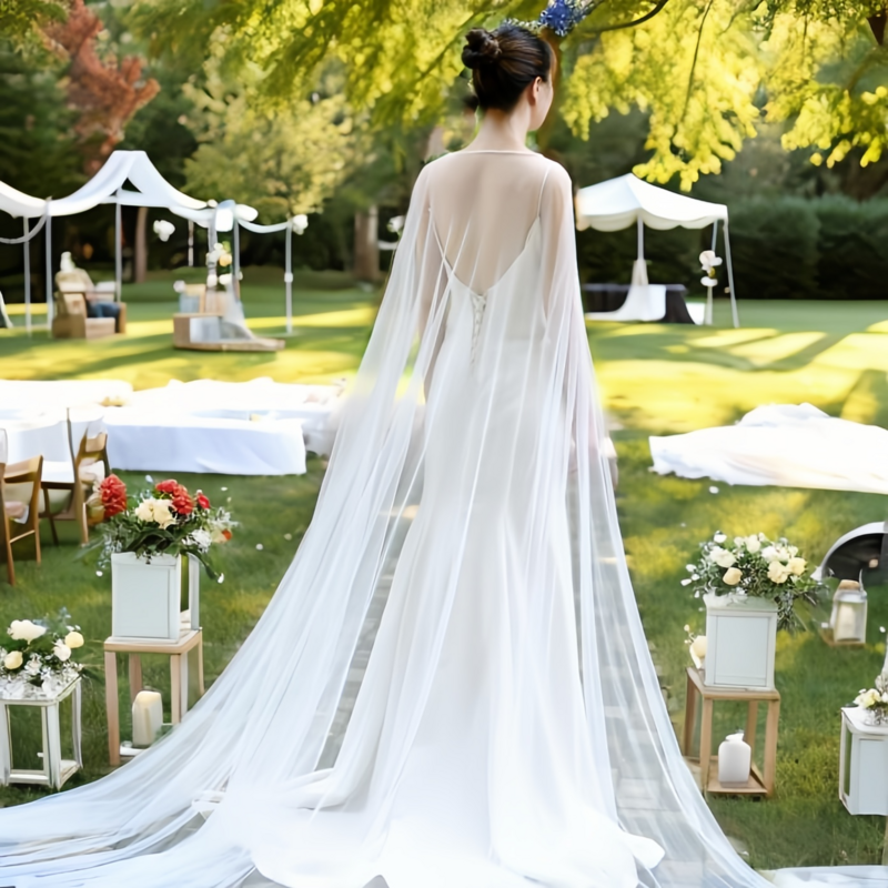 Женская длинная фатиновая шаль VG16, свадебная накидка для невесты, Простой Болеро, мягкая Свадебная шаль, свадебные аксессуары