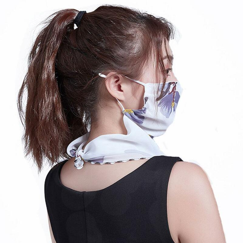 여성용 여름 자외선 차단 마스크, 목 보호용 대형 마스크, 통기성 마스크, 전체 커버 조절 가능한 쉬폰 얇은 베일, 1 개