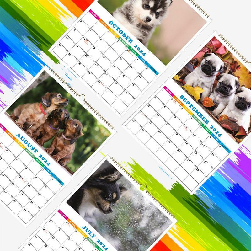 Calendario de pared de animales para uso diario, decoración de pared de perro, A4, para apartamento y dormitorio, 2024