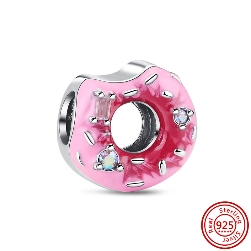 Dijes compatibles con pulsera Pandora Original, joyería de plata sólida 925, Donut, postre, pastel de cumpleaños, taza de café, helado, dulces, cuentas