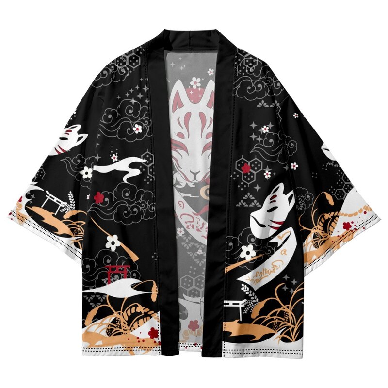 Vêtements Asiatiques Traditionnels: Kimono Inari Fox pour Homme et Femme, Cardigan Haori Mientre-Parfait pour un Look d'Inspiration Japonaise!