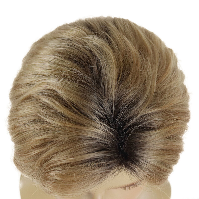 Мужские парики короткие волосы Омбре синтетический парик с челкой Мужские Парни Папина парик темные корни смешанные светлые парики для мужчин модный стиль крутой