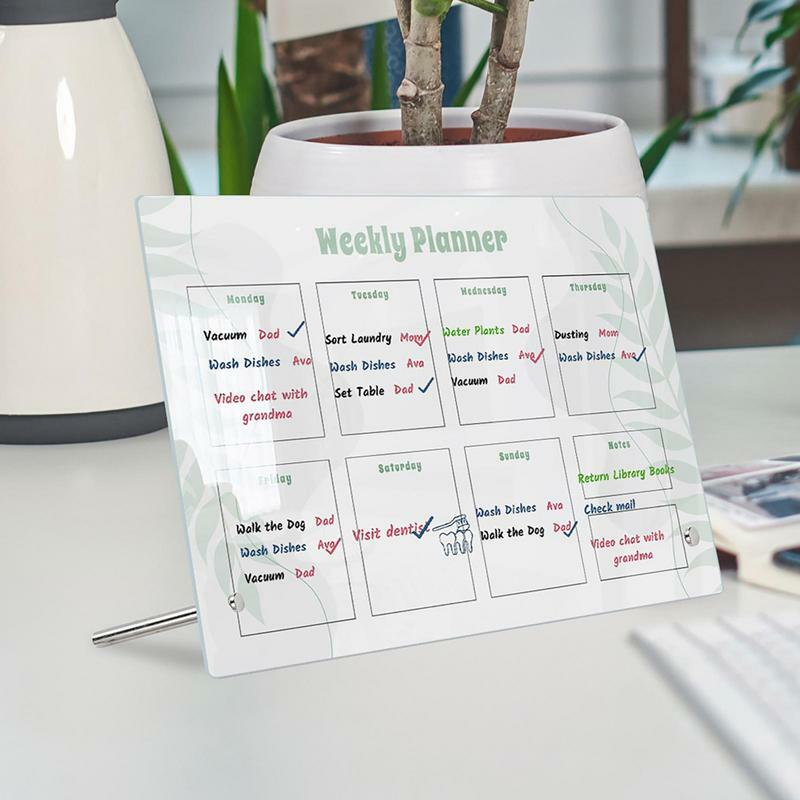 Lavagna bianca Planner lavagna cancellabile a secco acrilica portatile 12 * 8in lavagna Desktop settimanale calendario pianificazione blocco note per